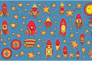 old school rocket with stars colorful tattoo idea