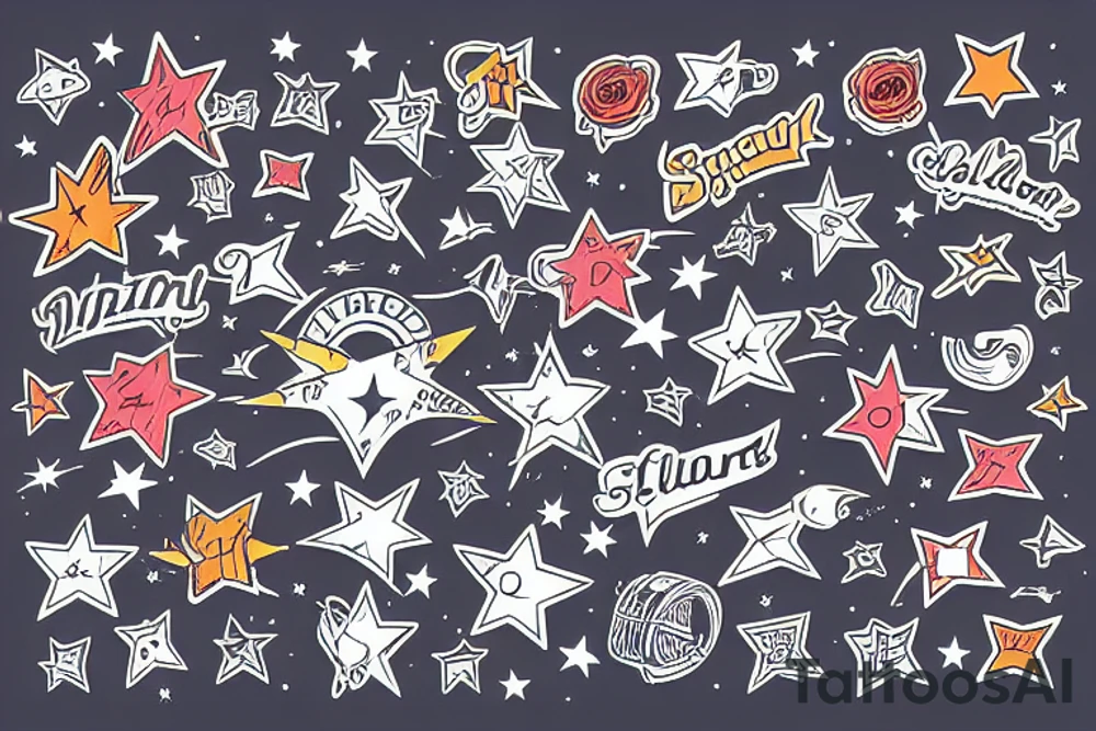 old school rocket with stars colorful tattoo idea
