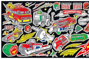 old school rocket  fire engine with stars colorful red blue yellow green tattoo idea