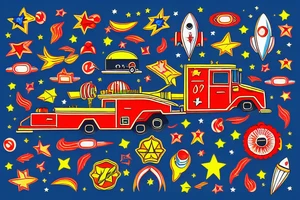 old school rocket,  fire engine with stars colorful red blue yellow green tattoo idea