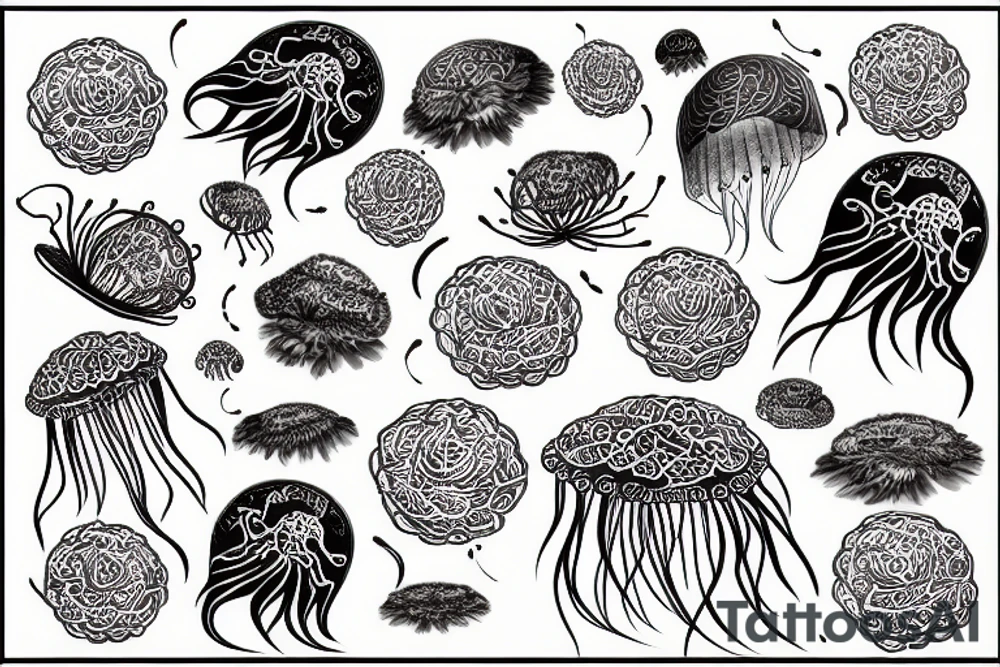 jellyfish with lotuses tattoo idea