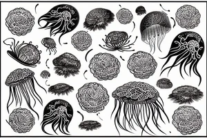 jellyfish with lotuses tattoo idea