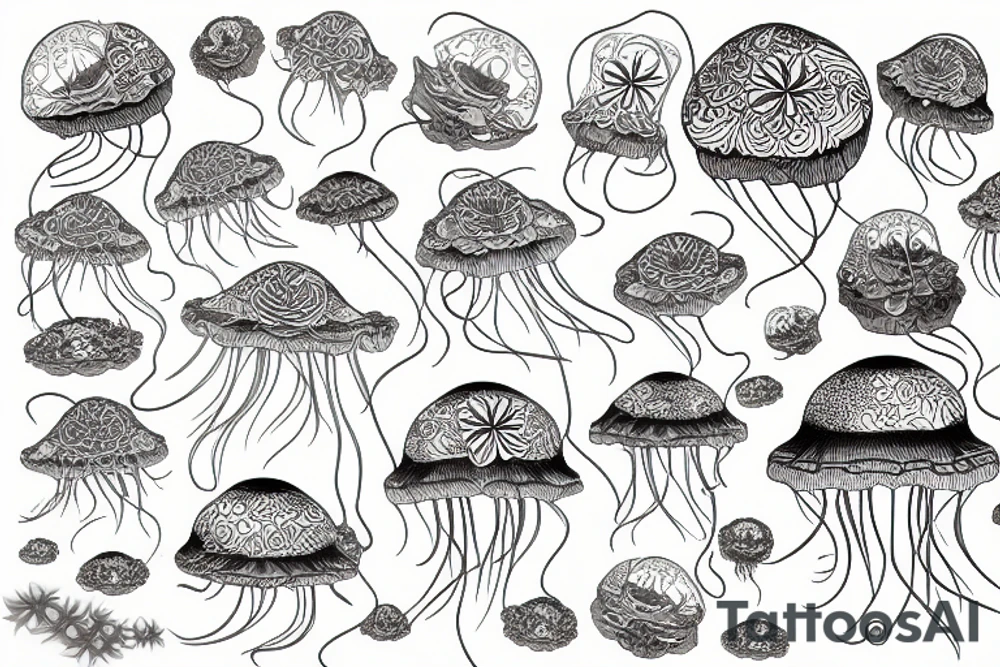 jellyfish with lotuses tattoo idea