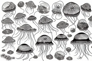 jellyfish with lotuses tattoo idea