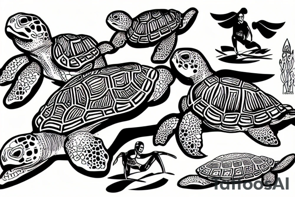 A turtle surfing tattoo idea