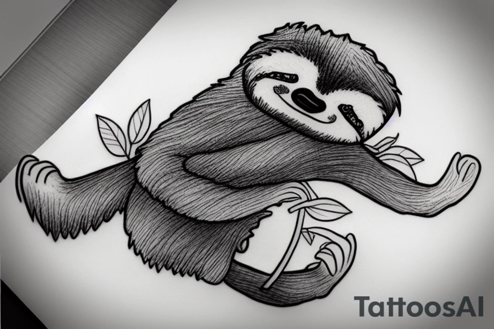 A cute sloth sleeping in a tree tattoo idea