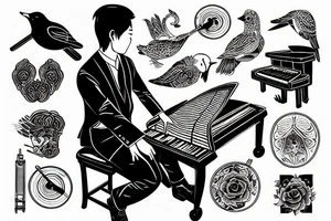 Man playing piano, birds eye view tattoo idea