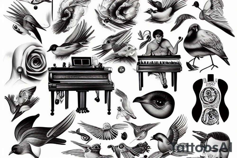 Man playing piano, birds eye view tattoo idea