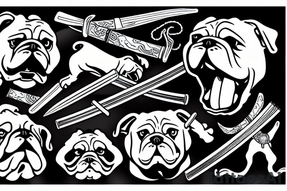 bulldog with katana tattoo idea