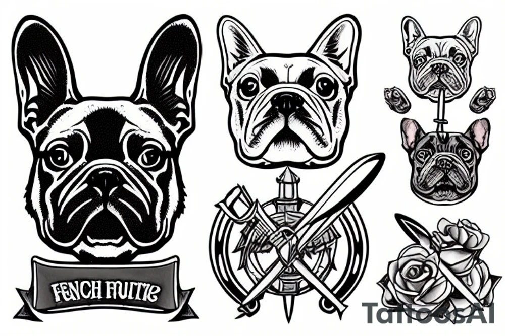 french bulldog with sword tattoo idea