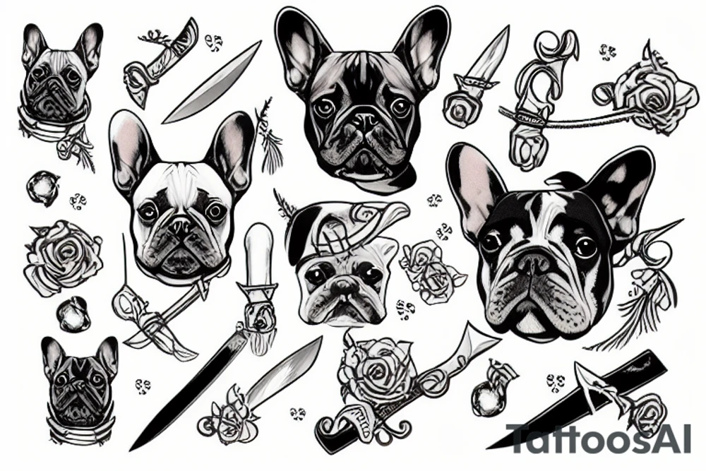 french bulldog with sword tattoo idea