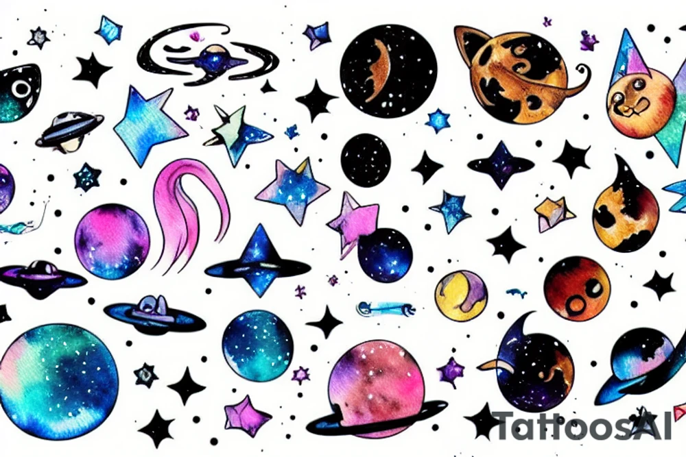 cat in space tattoo idea