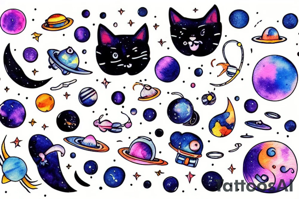 cat in space tattoo idea