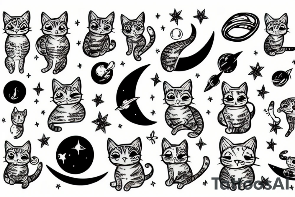cat in space tattoo idea