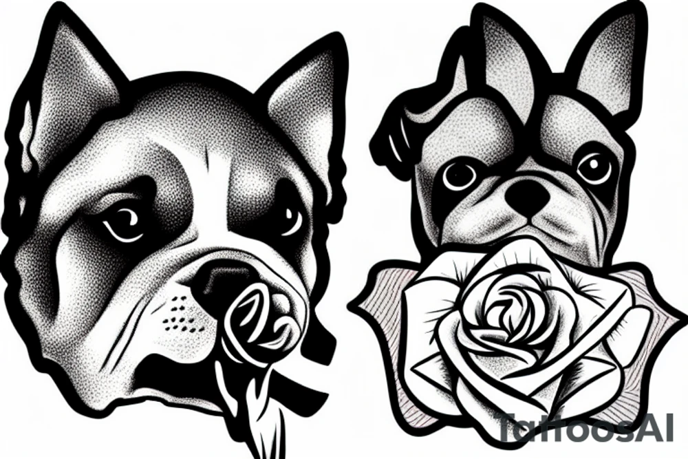 dog with rose in mouth tattoo idea