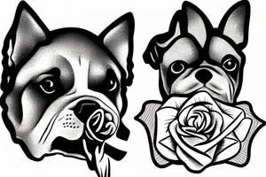 dog with rose in mouth tattoo idea