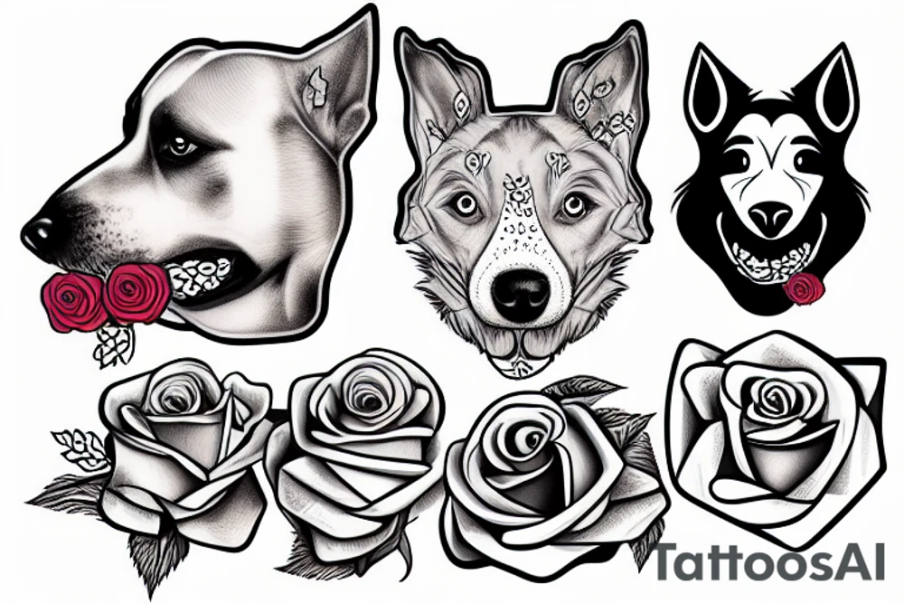 dog with rose in mouth tattoo idea