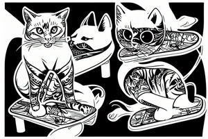 gatto siamese con cappelo su skateboard tattoo idea