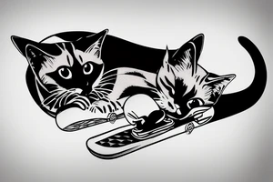 gatto siamese con cappelo su skateboard tattoo idea