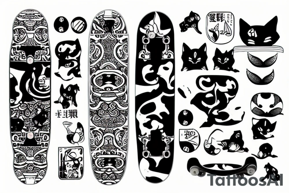 gatto siamese su skateboard tattoo idea