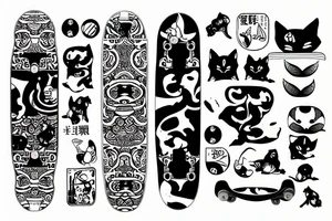 gatto siamese su skateboard tattoo idea