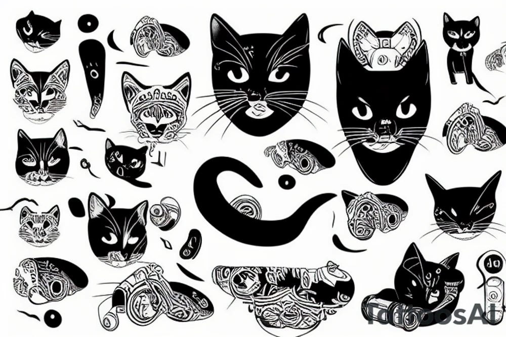 gatto siamese su skateboard tattoo idea