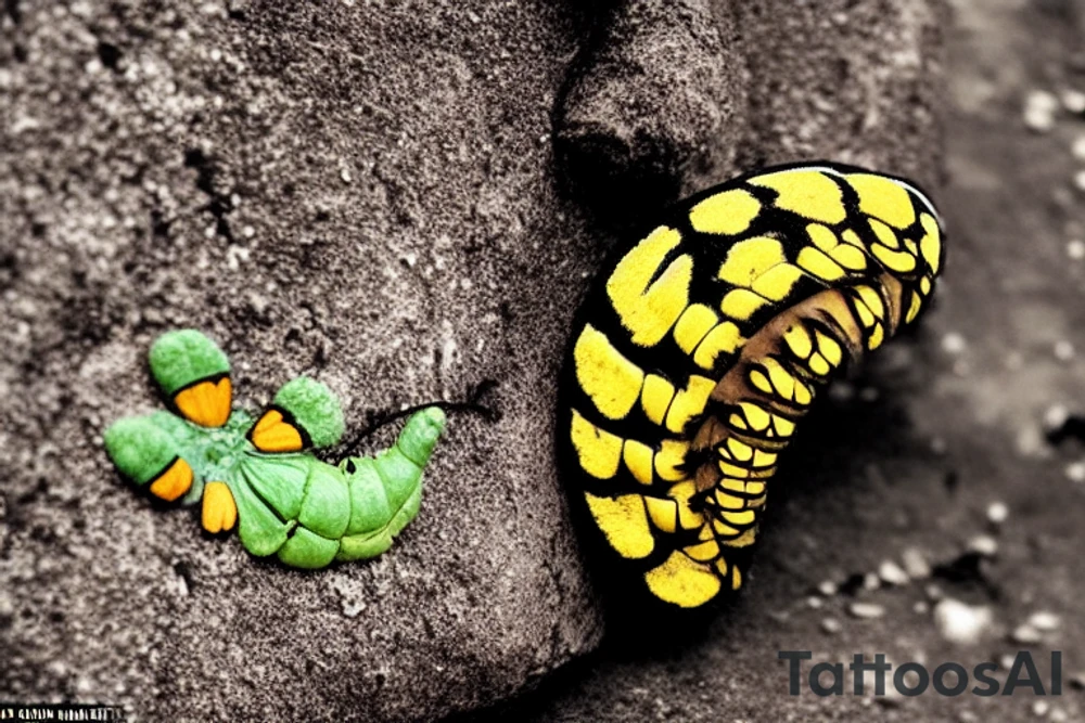 The caterpillar is a prisoner to the streets that conceived it
Its only job is to eat or consume everything around it
In order to protect itself from this mad city
While consuming its environment
The caterpillar begins to notice ways to survive
One thing it noticed is how much the world shuns him
But praises the butterfly
The butterfly represents the talent, the thoughtfulness
And the beauty within the caterpillar
But having a harsh outlook on life
The caterpillar sees the butterfly as weak
And figures out a way to pimp it to his own benefits
Already surrounded by this mad city
The caterpillar goes to work on the cocoon
Which institutionalizes him
He can no longer see past his own thoughts
He's trapped
When trapped inside these walls certain ideas take root, such as
Going home, and bringing back new concepts to this mad city
The result?
Wings begin to emerge, breaking the cycle of feeling stagnant
Finally free, the butterfly sheds light on situations
That the caterpillar never considered, ending the internal struggle
Although the butterfly and caterpillar are completely different
They are one and the same tattoo idea