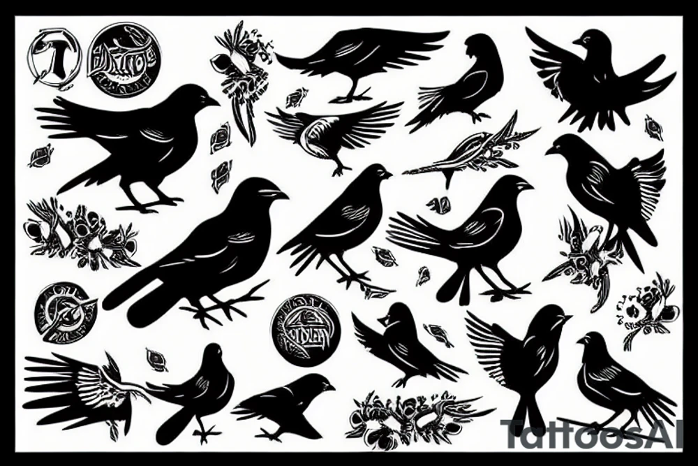 Black bird an knight on horse tattoo idea