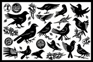 Black bird an knight on horse tattoo idea