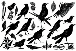 Black bird an knight on horse tattoo idea