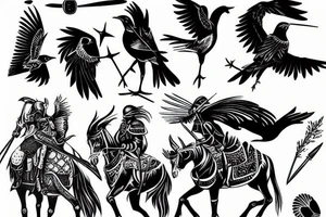 Black bird and knight on horse tattoo idea