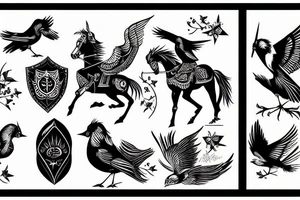 Black bird and knight on horse tattoo idea