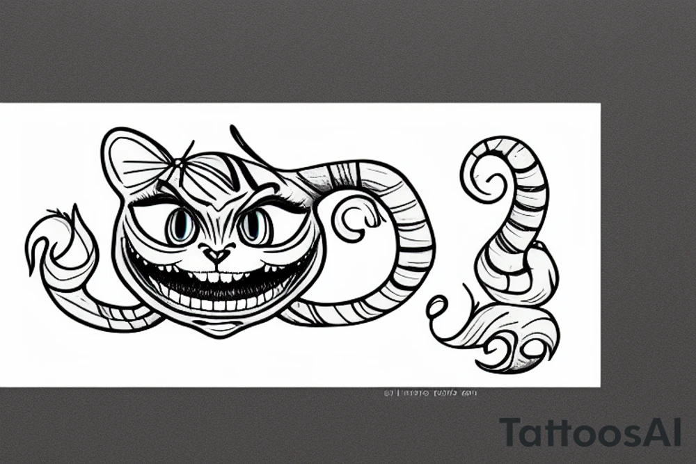 cheshire cat from Alice in Wonderland with the quote "Everyone is mad here." tattoo idea