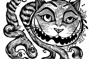 cheshire cat from Alice in Wonderland with the quote "Everyone is mad here." tattoo idea