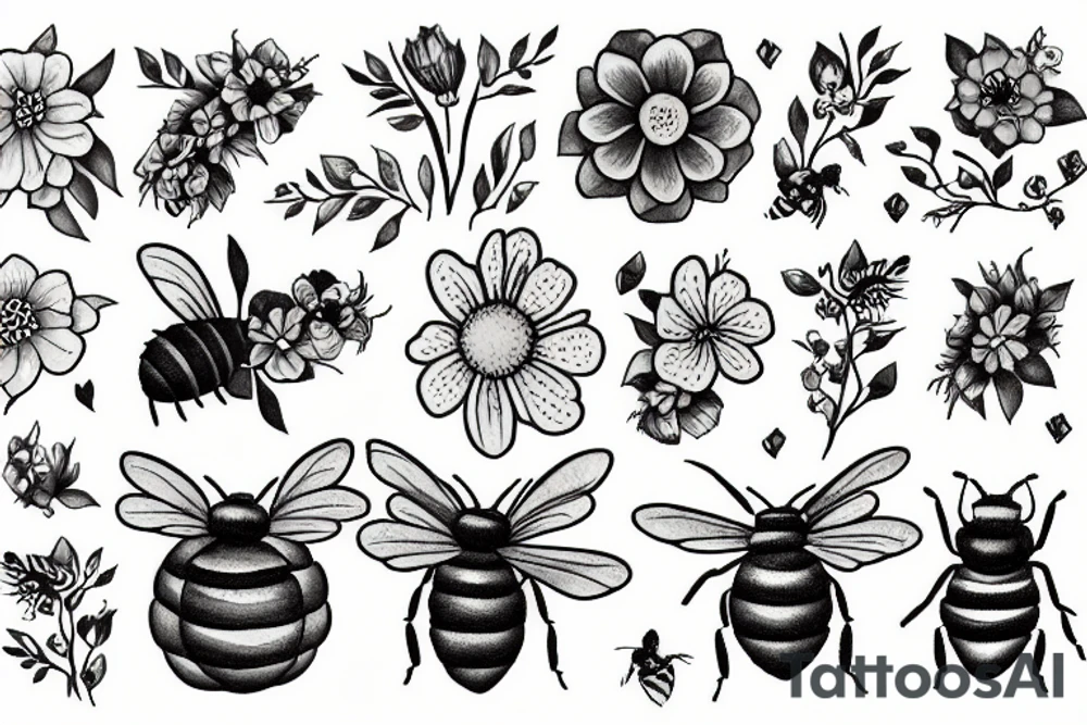 flowers and bees tattoo idea