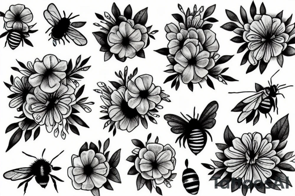 flowers and bees tattoo idea