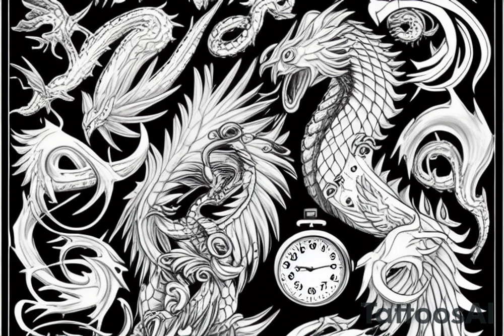 Drache, Flügel, Uhr, Kette tattoo idea