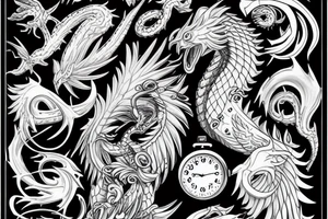 Drache, Flügel, Uhr, Kette tattoo idea