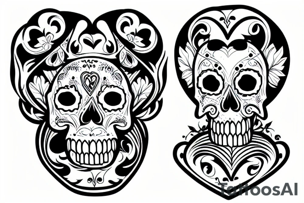skull with heart and card tattoo idea