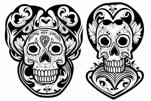 skull with heart and card tattoo idea