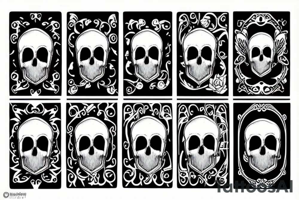 skull with heart and card tattoo idea