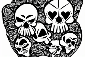 skull with heart and card tattoo idea