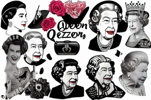 Queen Elizabeth II dies on September 8, 2022 at age 96 years old reigning for 70 years since the 1950s when she was 26 years old with Her Corgi Dogs and Clutch Purse tattoo idea