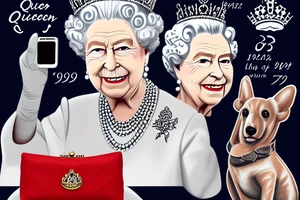 Queen Elizabeth II dies on September 8, 2022 at age 96 years old reigning for 70 years since the 1950s when she was 26 years old with Her Corgi Dogs and Clutch Purse tattoo idea
