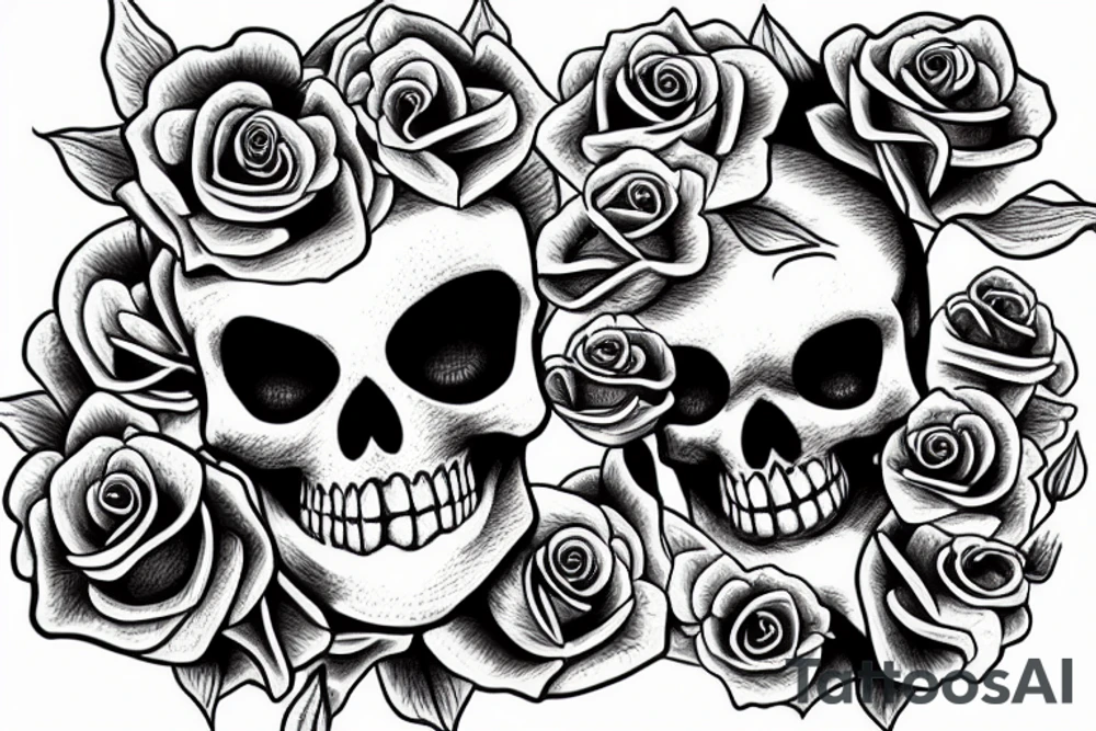 skeleton with roses for eyes tattoo idea
