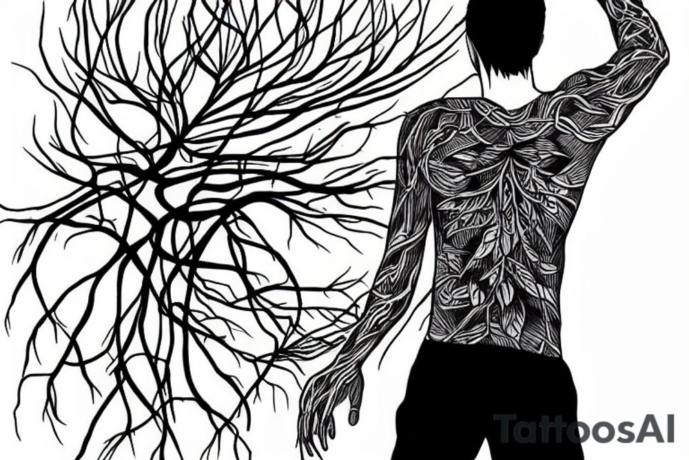 Man walking towards the sunset with roots connected to the ground tattoo idea