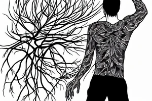Man walking towards the sunset with roots connected to the ground tattoo idea