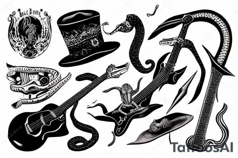 Black snake with the bone and guitar in Mexican hat tattoo idea Black snake with the bone and guitar in Mexican hat tattoo idea