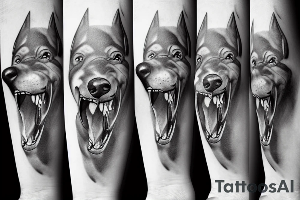 Doberman showing teeth tattoo idea
