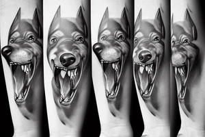Doberman showing teeth tattoo idea